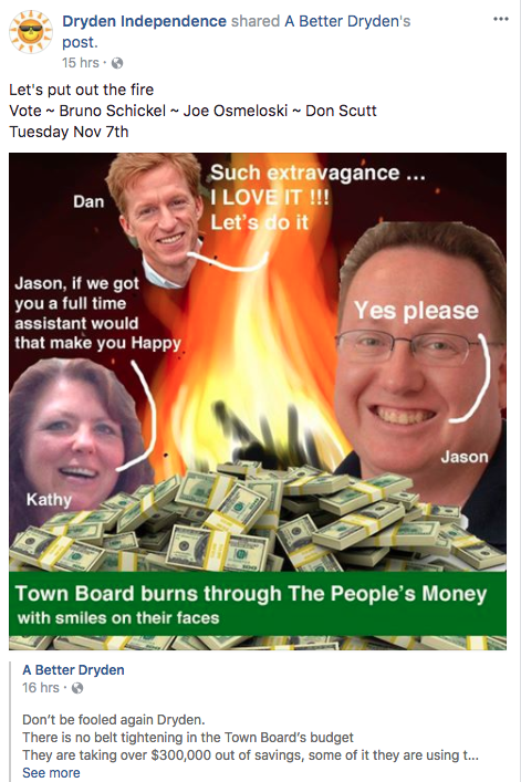 An example of a Dryden Independence Party sponsored campaign ad.